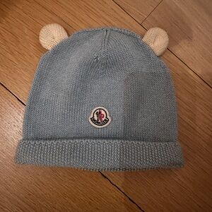 Moncler Kids Blue Beanie with Beige Ears